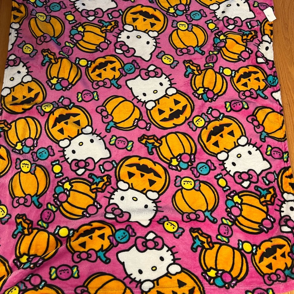 Sanrio Pink Halloween Blanket with Hello Kitty and Pumpkins